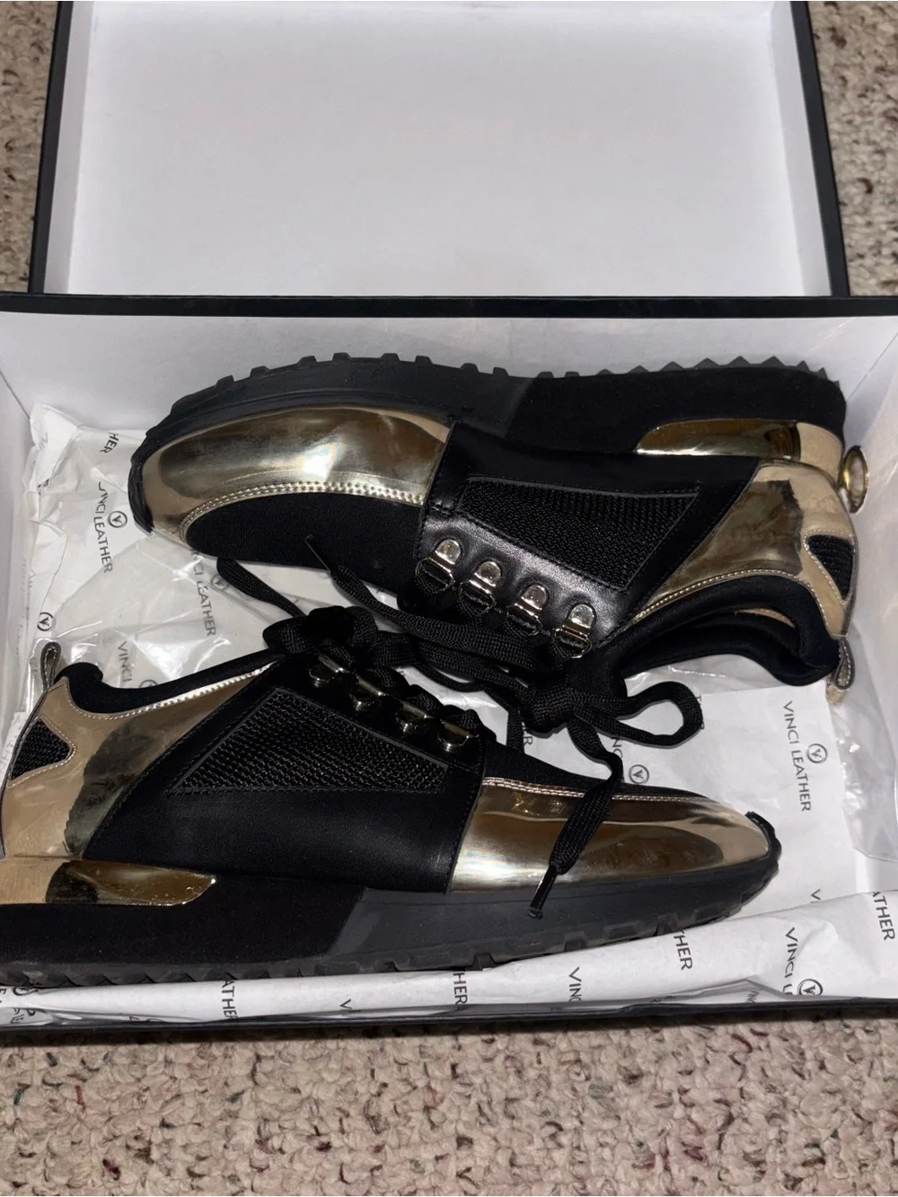 Vinci Leather Women's Black & Gold Fashion Sneakers
